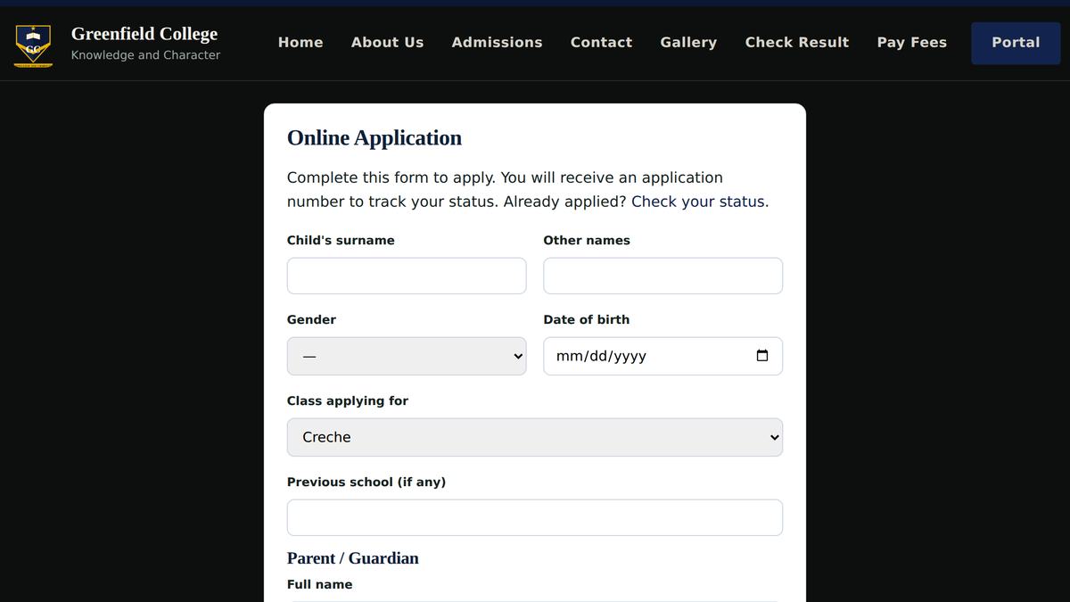 The online application form parents fill in